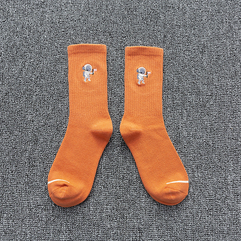 Embroidered cotton socks astronaut all-match socks sports