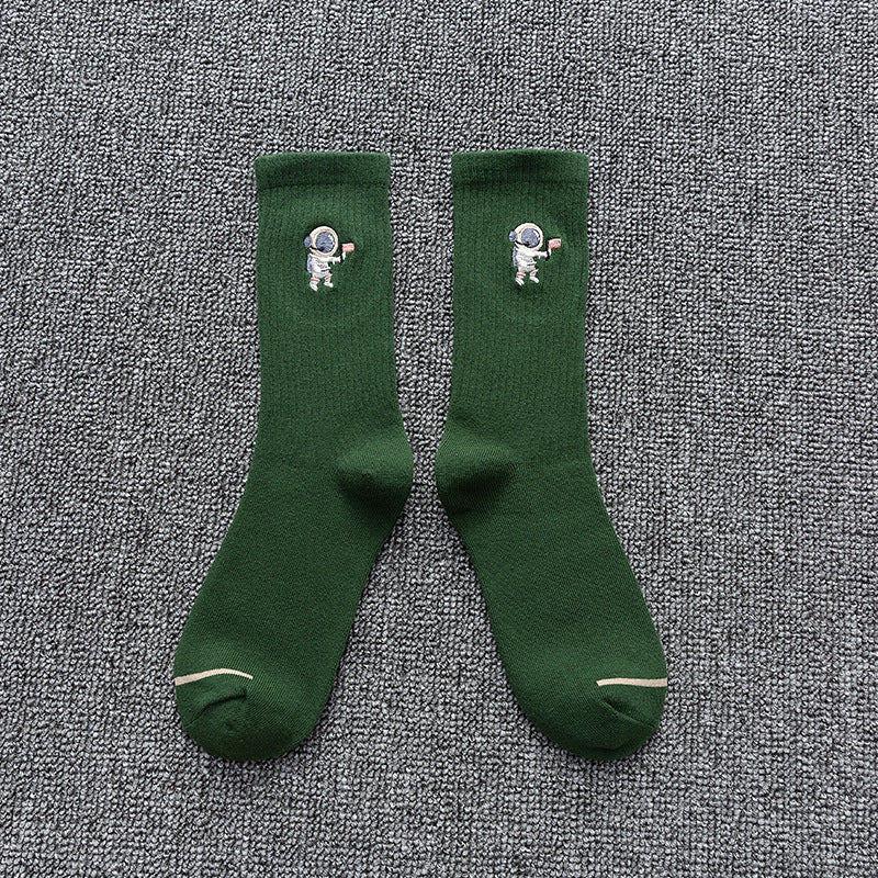 Embroidered cotton socks astronaut all-match socks sports