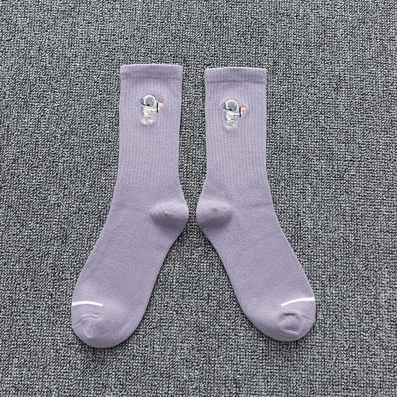 Embroidered cotton socks astronaut all-match socks sports