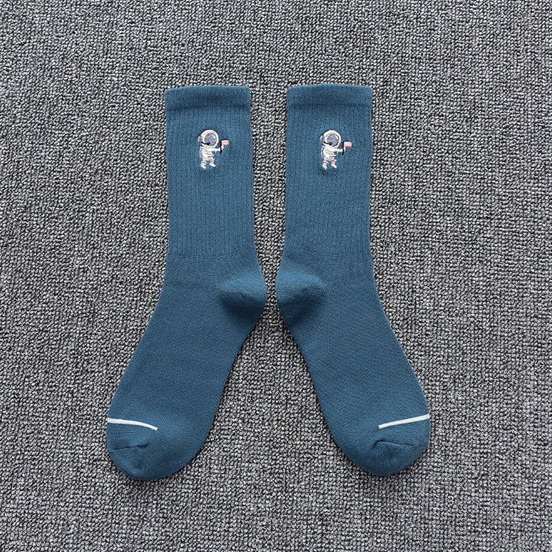 Embroidered cotton socks astronaut all-match socks sports