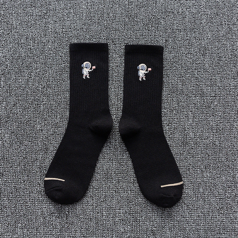 Embroidered cotton socks astronaut all-match socks sports