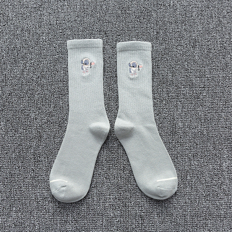 Embroidered cotton socks astronaut all-match socks sports