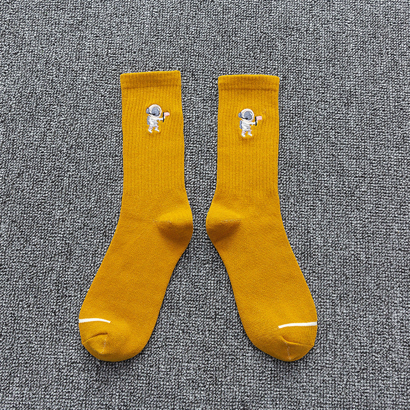 Embroidered cotton socks astronaut all-match socks sports