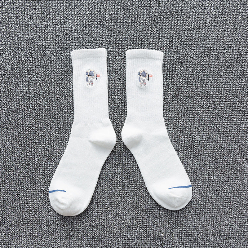 Embroidered cotton socks astronaut all-match socks sports