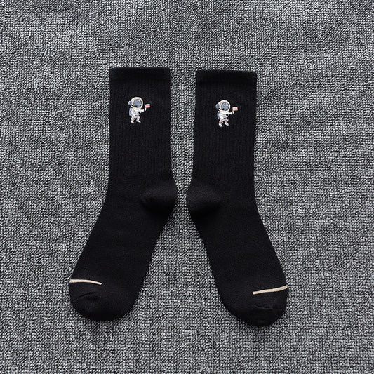 Embroidered cotton socks astronaut all-match socks sports